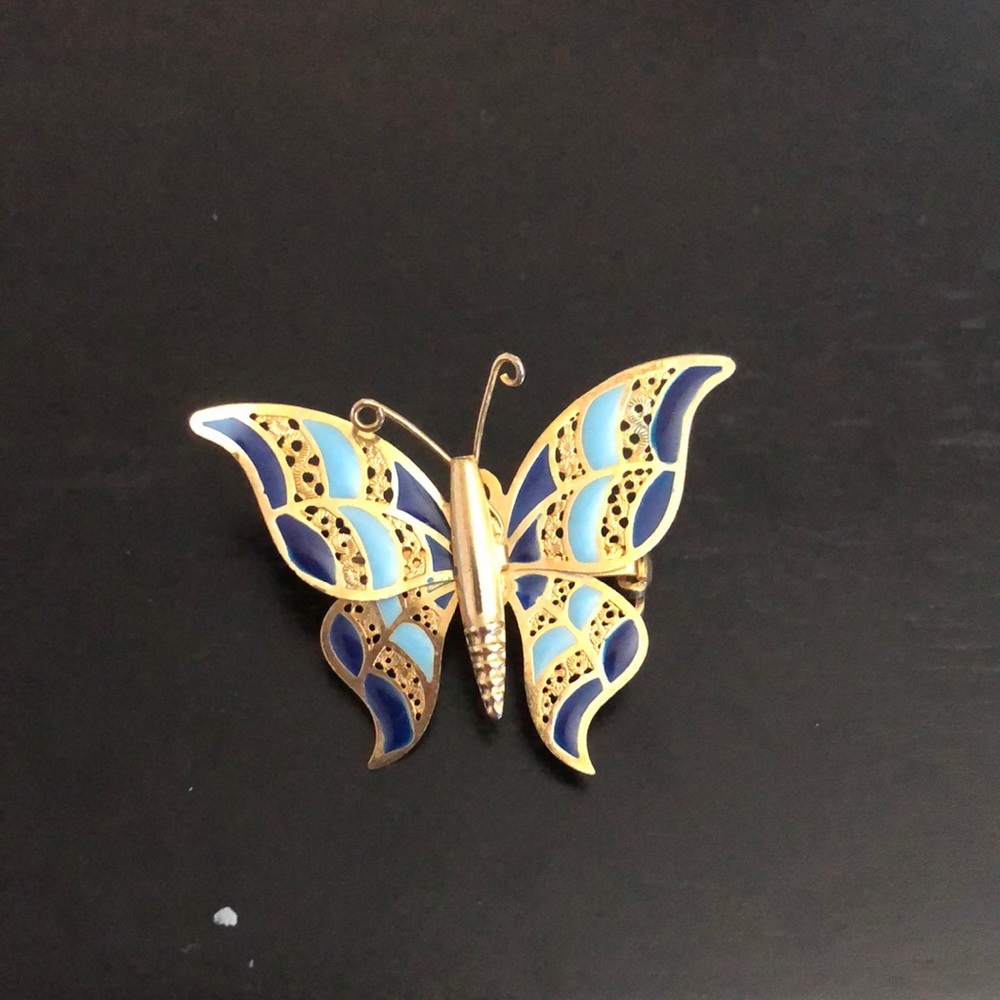 Delicate Butterfly Pin Brooch Blue Gold